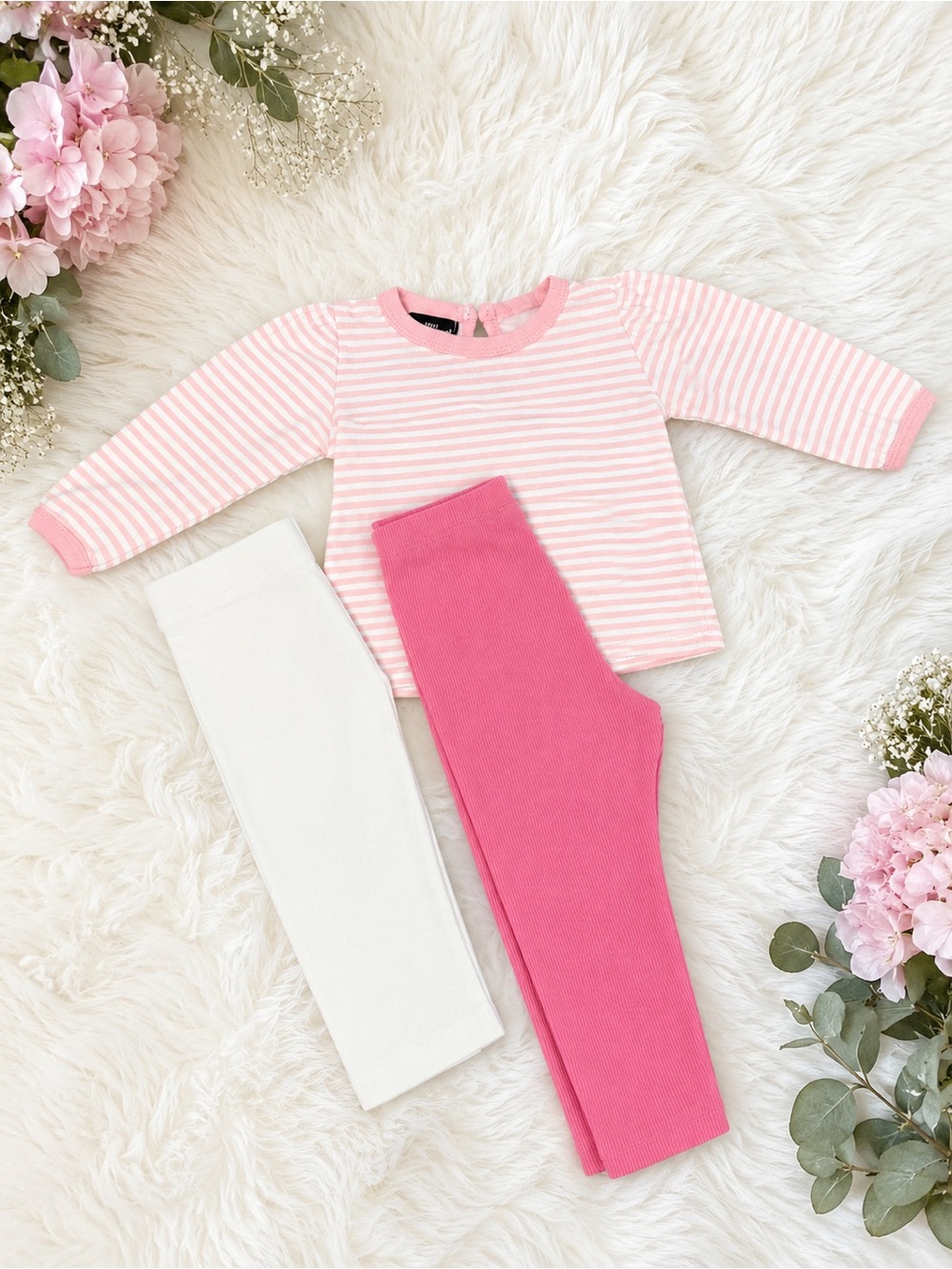 Pink Striped Top with Pink & Cream Leggings Set